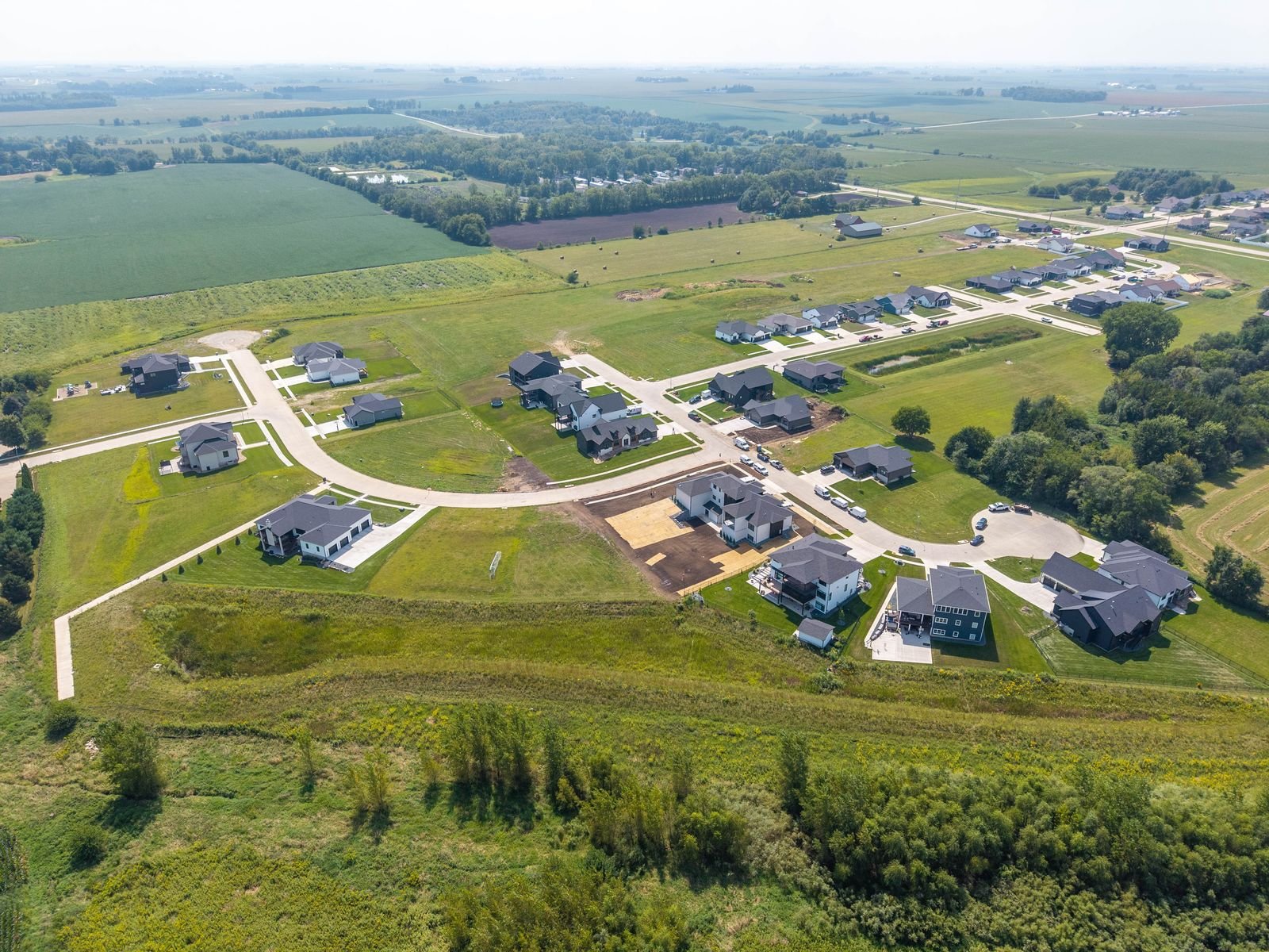 Aerial view of West Fork Crossing with open space and trees